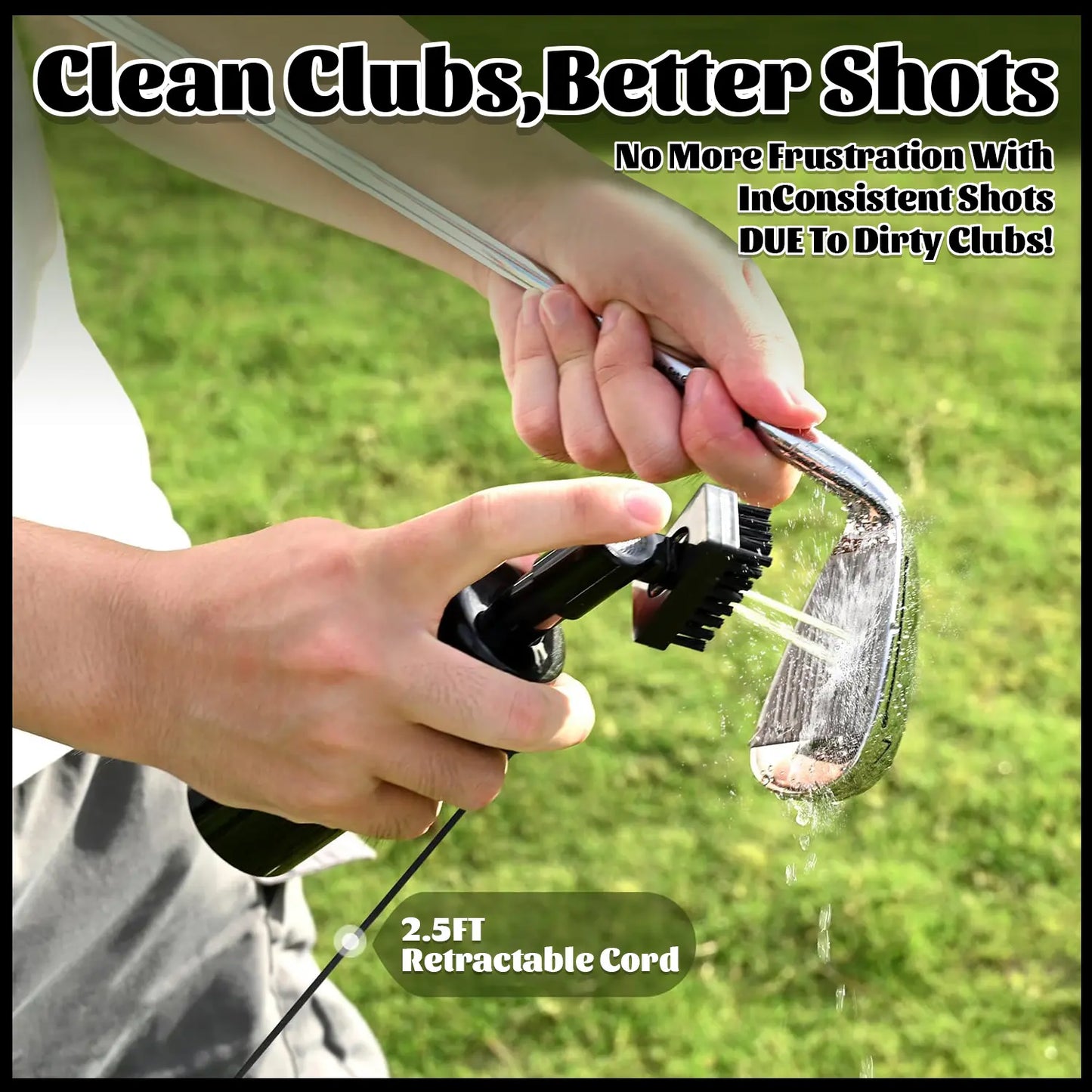 Professional Golf Club Cleaner Brush with Retractable Clip - 2-in-1 Portable Cleaning Tool for Golf Accessories, 5 Ounce Water Capacity