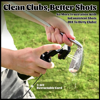 Professional Golf Club Cleaner Brush with Retractable Clip - 2-in-1 Portable Cleaning Tool for Golf Accessories, 5 Ounce Water Capacity