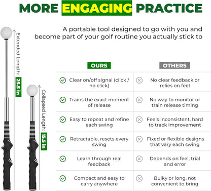 Professional Golf Swing Trainer with Stainless Steel Shaft and Rubber Grip - Portable Device with Click Feedback for Tempo Training Suitable for All Skill Levels