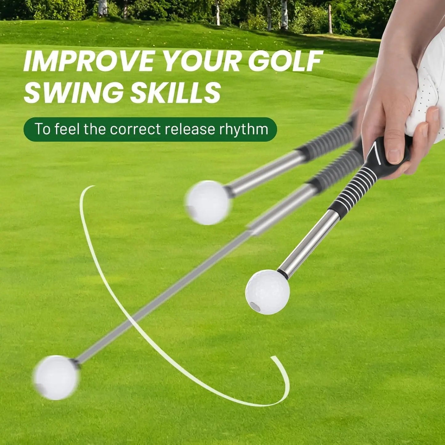 Professional Golf Swing Trainer with Stainless Steel Shaft and Rubber Grip - Portable Device with Click Feedback for Tempo Training Suitable for All Skill Levels