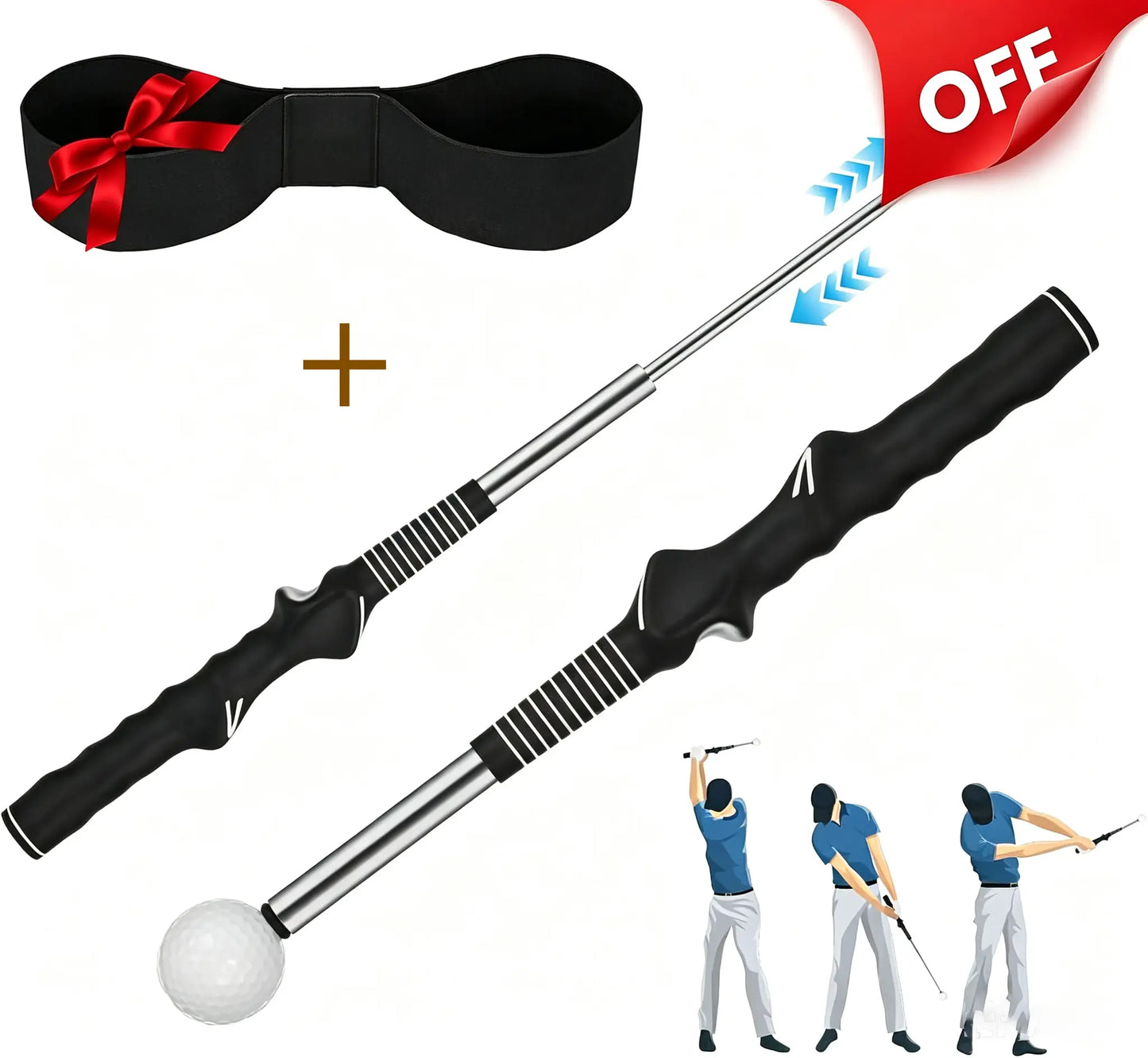 Professional Golf Swing Trainer with Stainless Steel Shaft and Rubber Grip - Portable Device with Click Feedback for Tempo Training Suitable for All Skill Levels